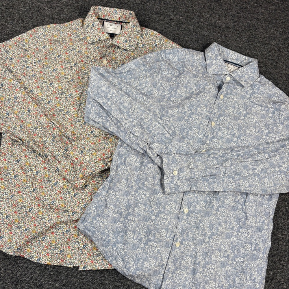 Charles Tyrwhitt Button Down Shirts Mens M Blue Multi Floral Slim Fit Lot of 2